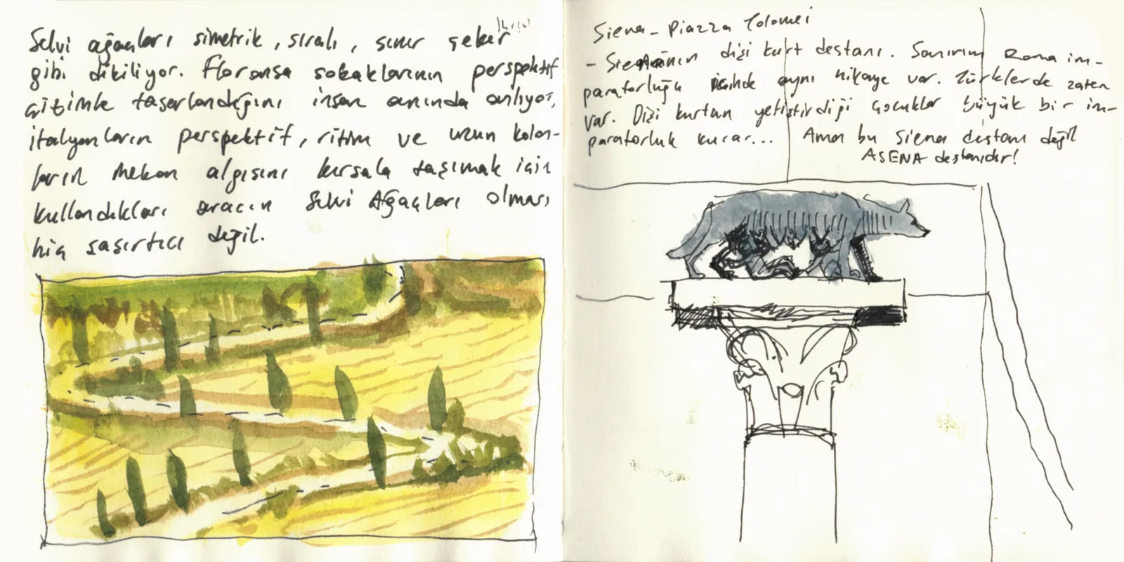 İtalya Seyahatim, sayfa 24: Selvi ağaçları · Siena, Piazza Tolomei