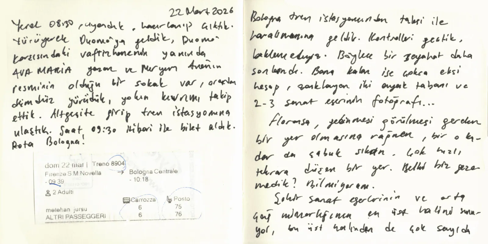İtalya Seyahatim, sayfa 36: 22 Mart 2026 — rota Bologna, dönüş