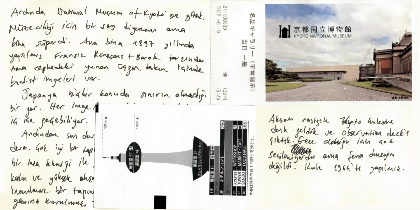 Japonya Seyahatim, sayfa 24: Kyoto Kulesi — aynı sayfa, biletler kalkık