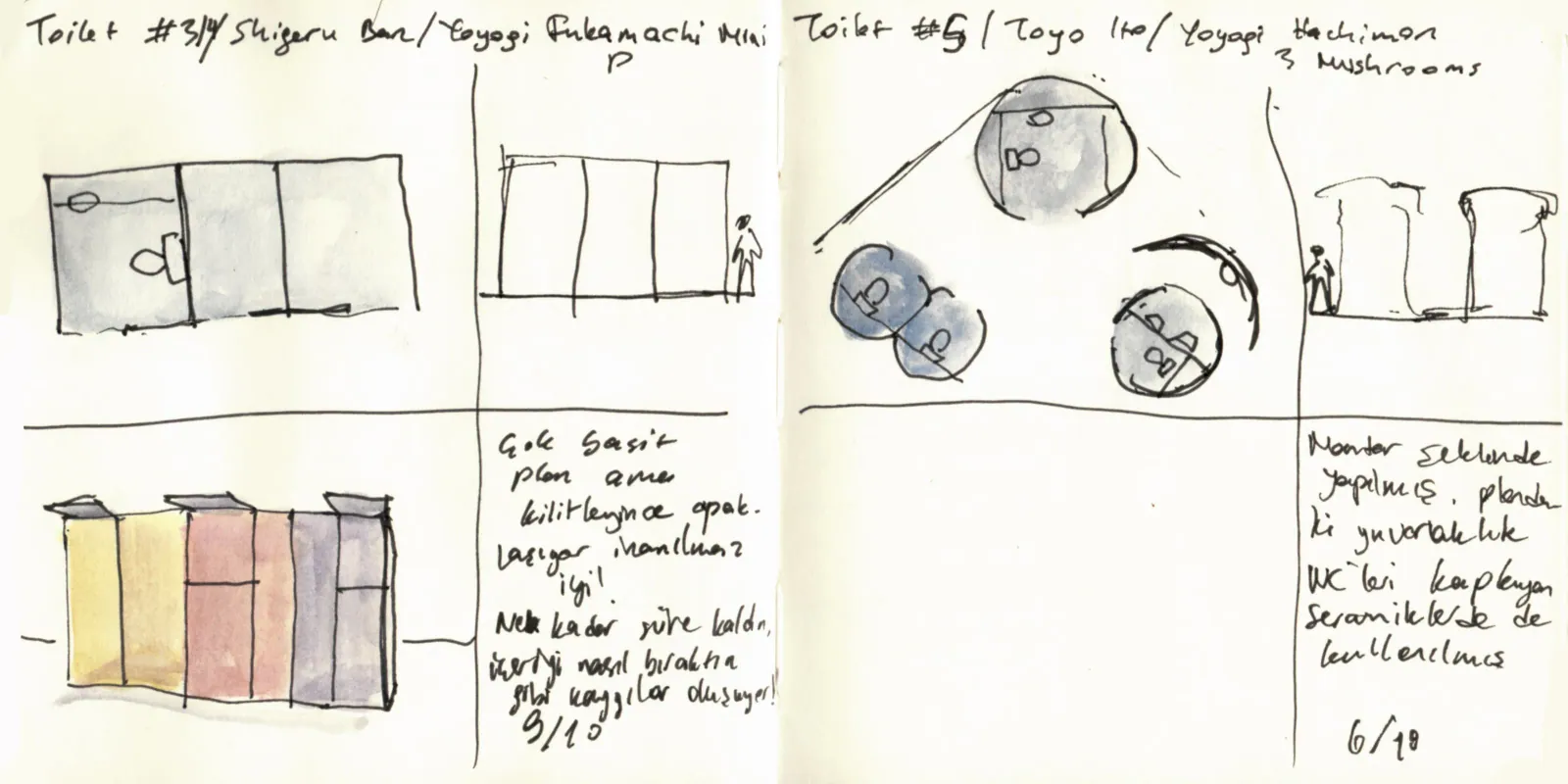 Japonya Seyahatim, sayfa 62: Tuvalet avı #3/4 Shigeru Ban · #5 Toyo Ito